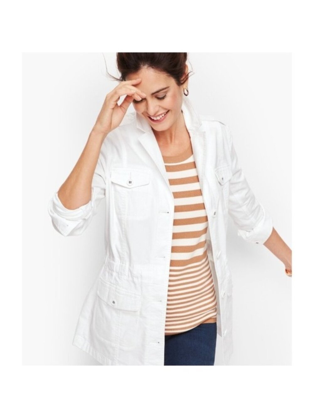 Talbots Plus White Cotton Utility Field Jacket‎ Button Up Safari Coat 3X